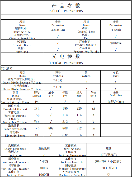 808nm Fiber Coupled Laser